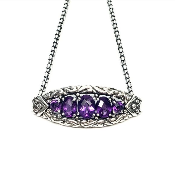 Samuel B Sterling Silver Amethyst Adjustable Slide Bracelet - Picture 4 of 11